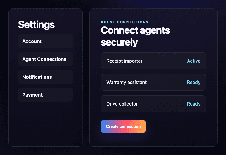 Vault Agent MCP settings screen